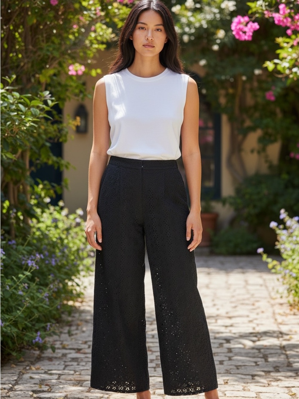 DKNY JEANS black  Eyelet Wide-Leg women's  Pants size 12